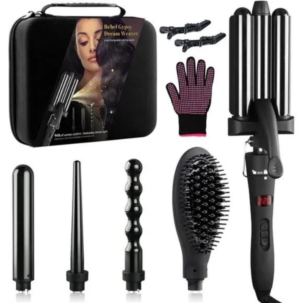 Curling Iron Set 5 in 1 Curling Wand Beach Hair Waver Curling Iron & 3
